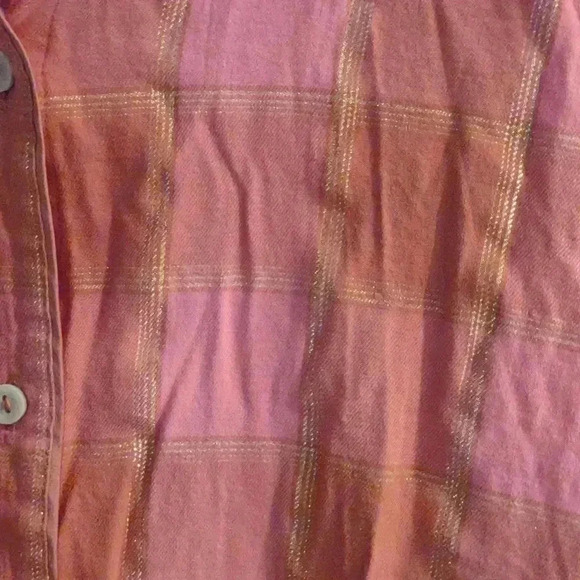 Victoria Secret women's medium pink with gold plaid button down sleep shirt - Picture 2 of 5
